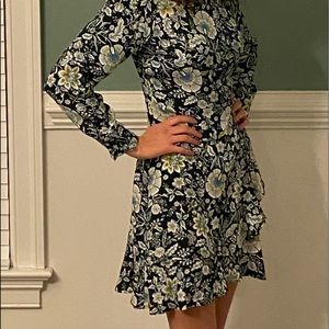 LOFT Floral Navy dress with mock neck